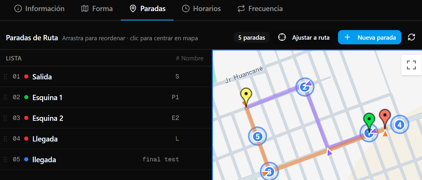 Administración de paradas y rutas en BusControl